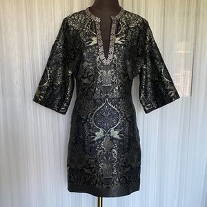 Etro Black and Gold Brocade Mini Dress